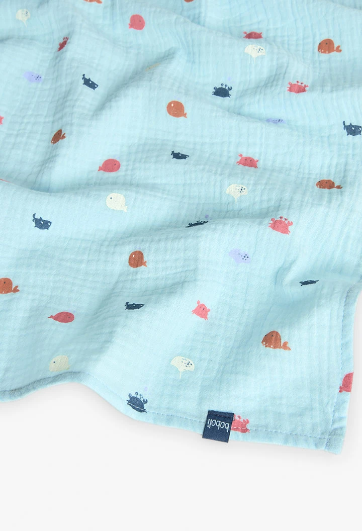 Light blue printed poplin baby blanket