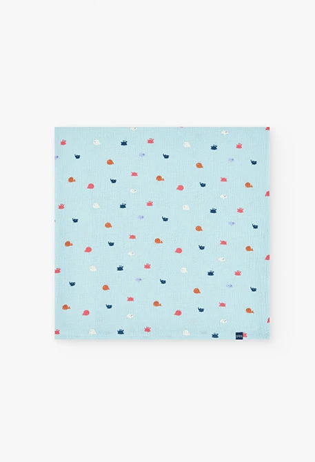 Popeline-Babykuscheldecke in Hellblau mit Muster