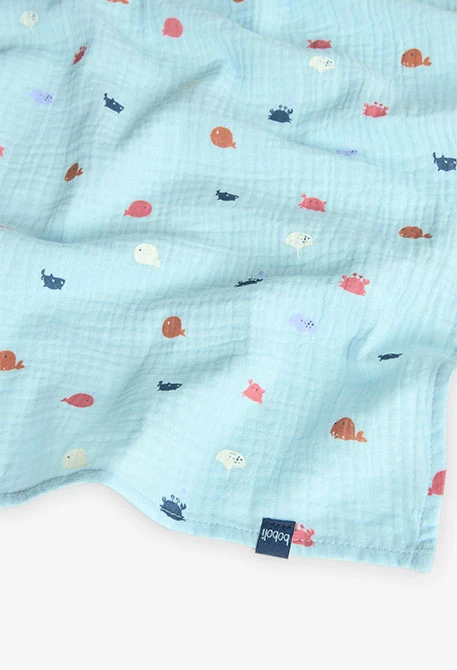 Popeline-Babykuscheldecke in Hellblau mit Muster