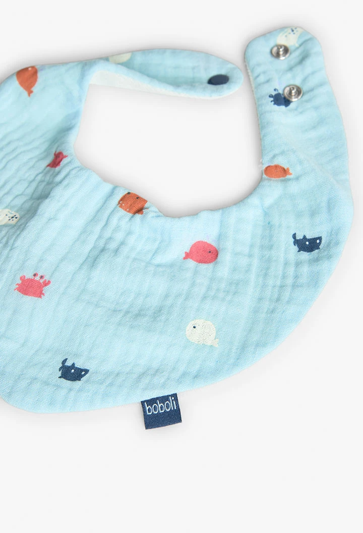 Pacco di 2 bavaglini a triangolo in maglia per bebè in blu e bianco con fantasia.