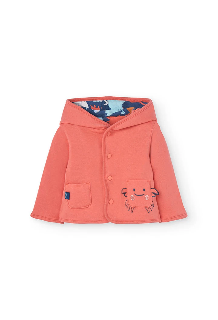 Chaqueta reversible de punto para bebé niño en color rojo y con estampado