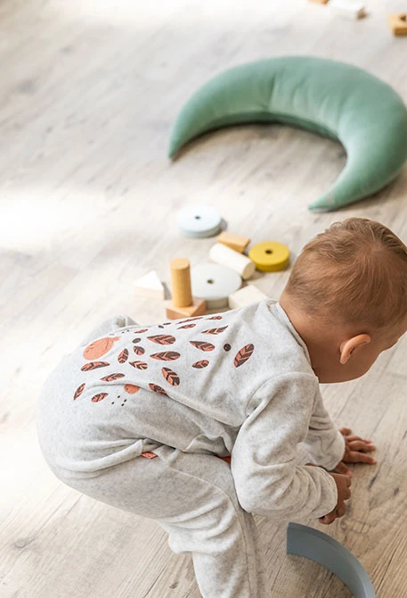 Grey velvet baby sleepsuit with animals