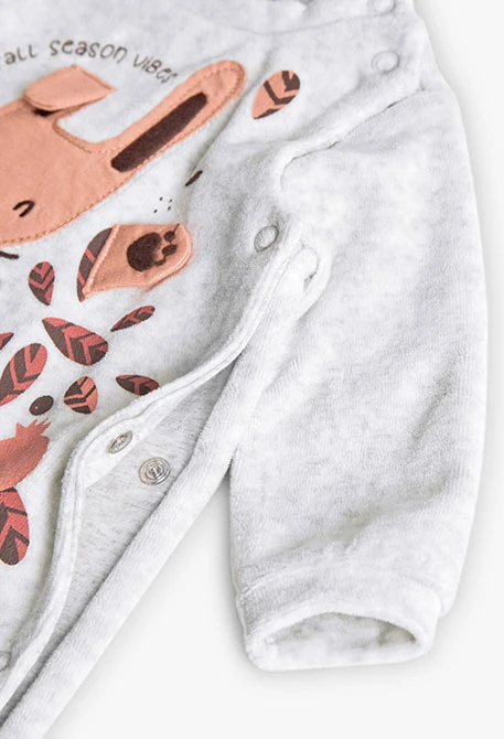 Combinaison en velours gris avec animaux pour bébé