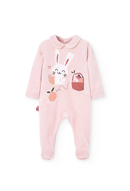 Pink baby knit romper with animal pattern