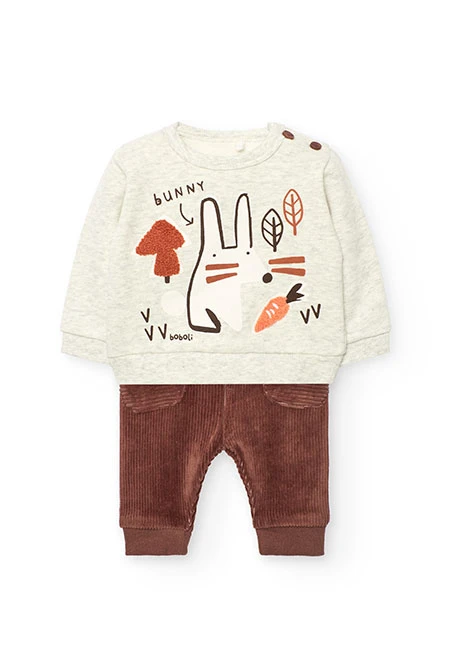 Rohweißes Strickset für Babys mit Hase