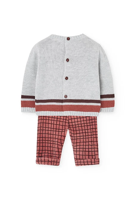 Grau kariertes Strick-Babyset