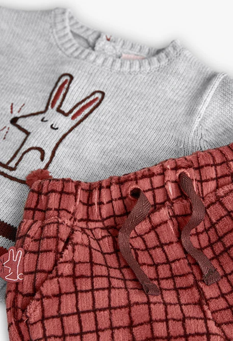 Conjunto bebé de malha cinza quadros