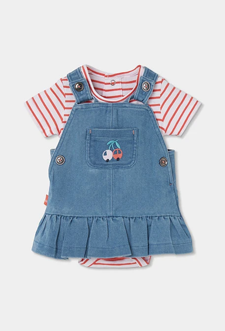 Conjunto bebé body rayas y peto vaquero