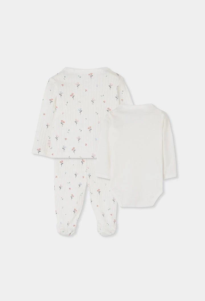Pack knitted baby girl white floral print