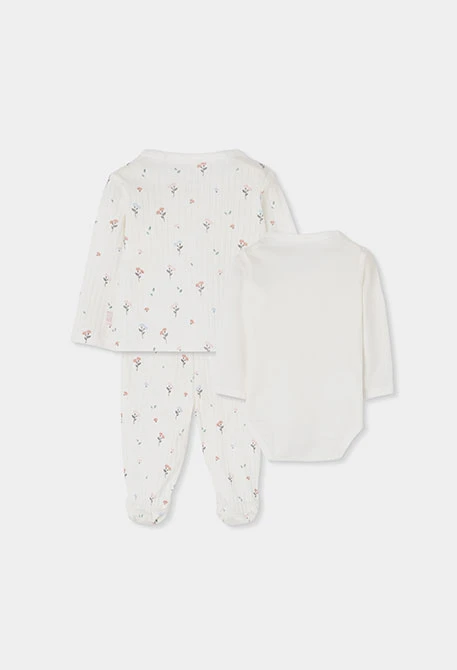 Babystrickset Mädchen weiß Blumendruck
