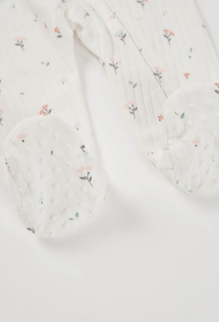 Pelele bebé crudo estampado flores con volantes