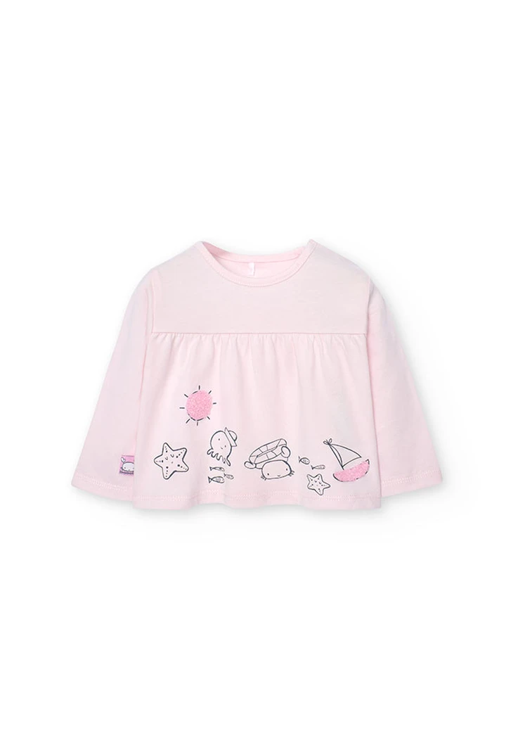 T-shirt tricoté pour bébé fille en couleur rose