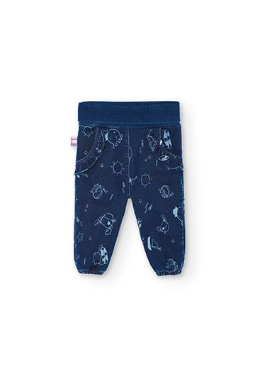 Pantaloni in denim in jersey stampati da neonata