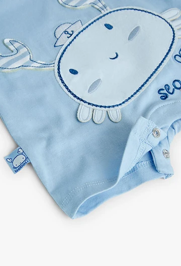 Grenouillère tricotée bleu ciel pour bébé