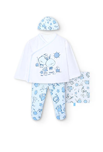Pack à motifs bleu bébé avec boîte cadeau bébé
