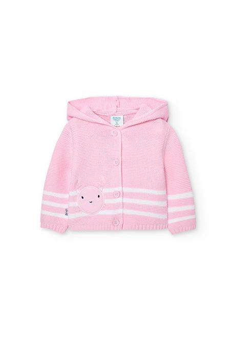 Casaco tricotado de bebé em rosa