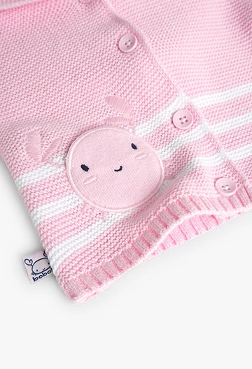 Casaco tricotado de bebé em rosa