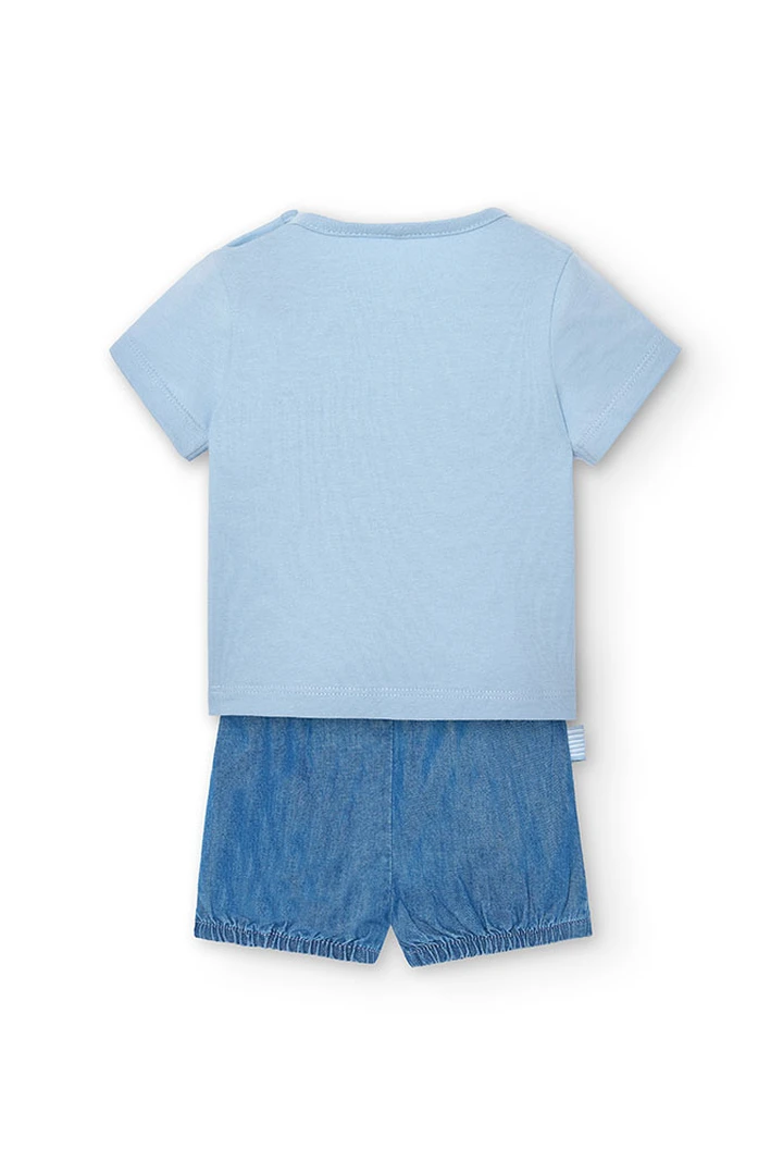 Pack bébé garçon bleu ciel en maille combinée