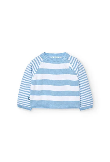 Striped knitting jumper for baby in light blue