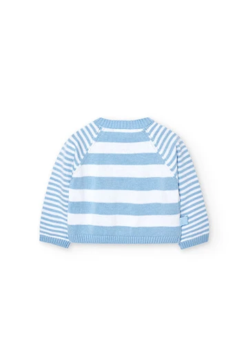 Striped knitting jumper for baby in light blue
