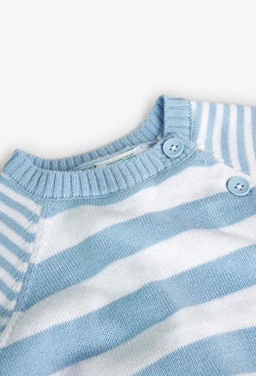Jersey de tricô listado de bebé em azul celeste