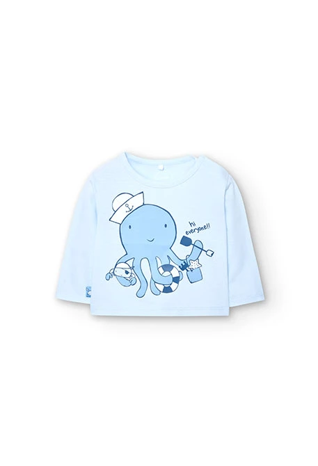 Camisola de malha de bebé menino em azul celeste