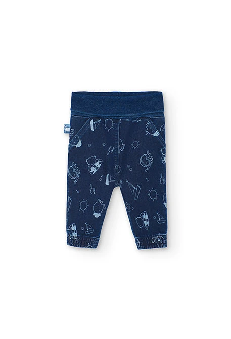 Baby boy's printed knit denim trousers