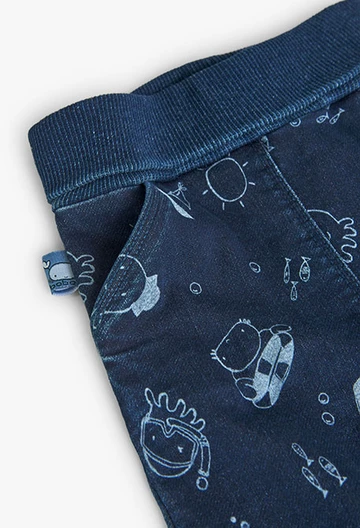 Pantaloni in denim in jersey stampati da neonato