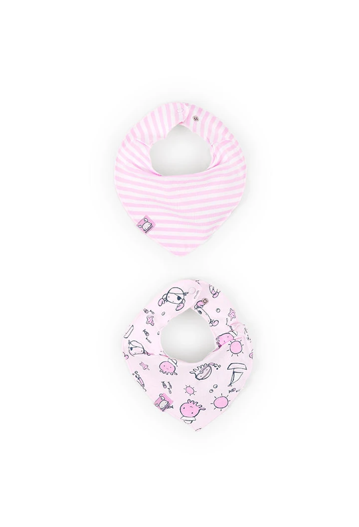 Pack de 2 bavoirs écharpe bébé imprimés en rose