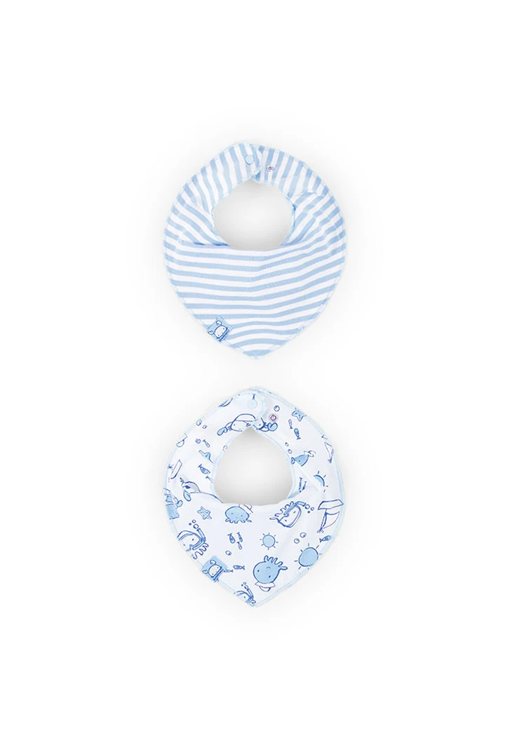Pack 2 bavoirs écharpe bébé imprimés en bleu