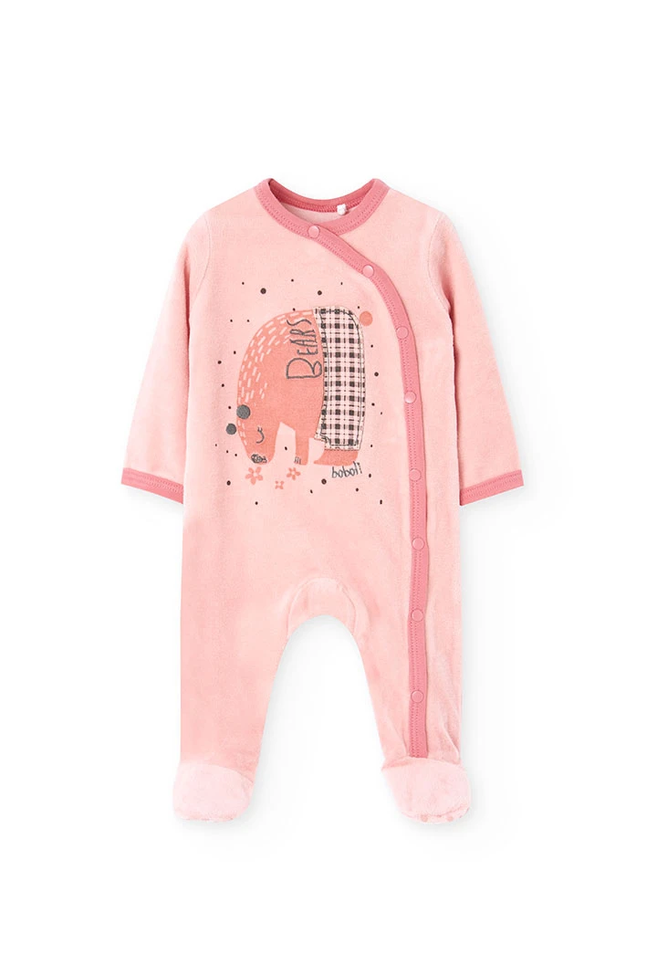 Velvet jumpsuit for baby girl in pink