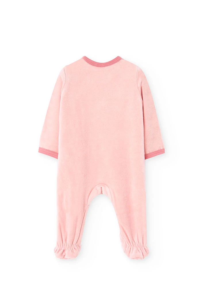 Velvet jumpsuit for baby girl in pink