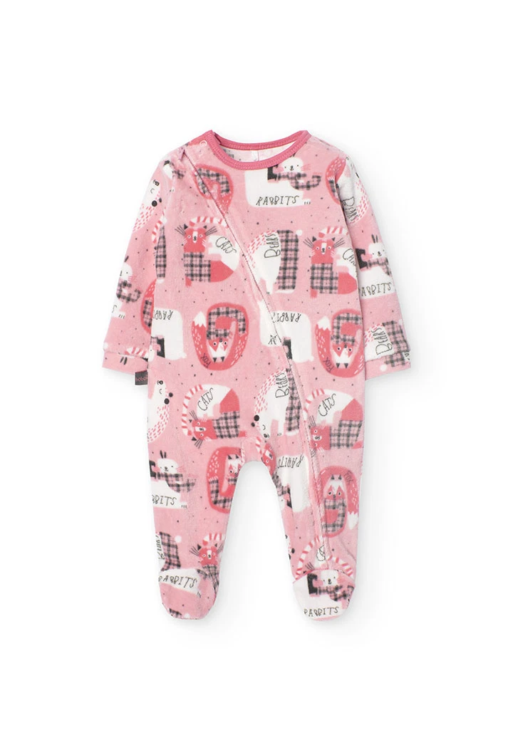 Velvet baby jumpsuit with print