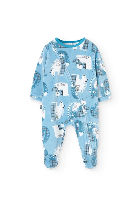 Velvet baby jumpsuit with light blue print