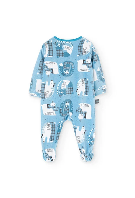 Velvet baby jumpsuit with light blue print