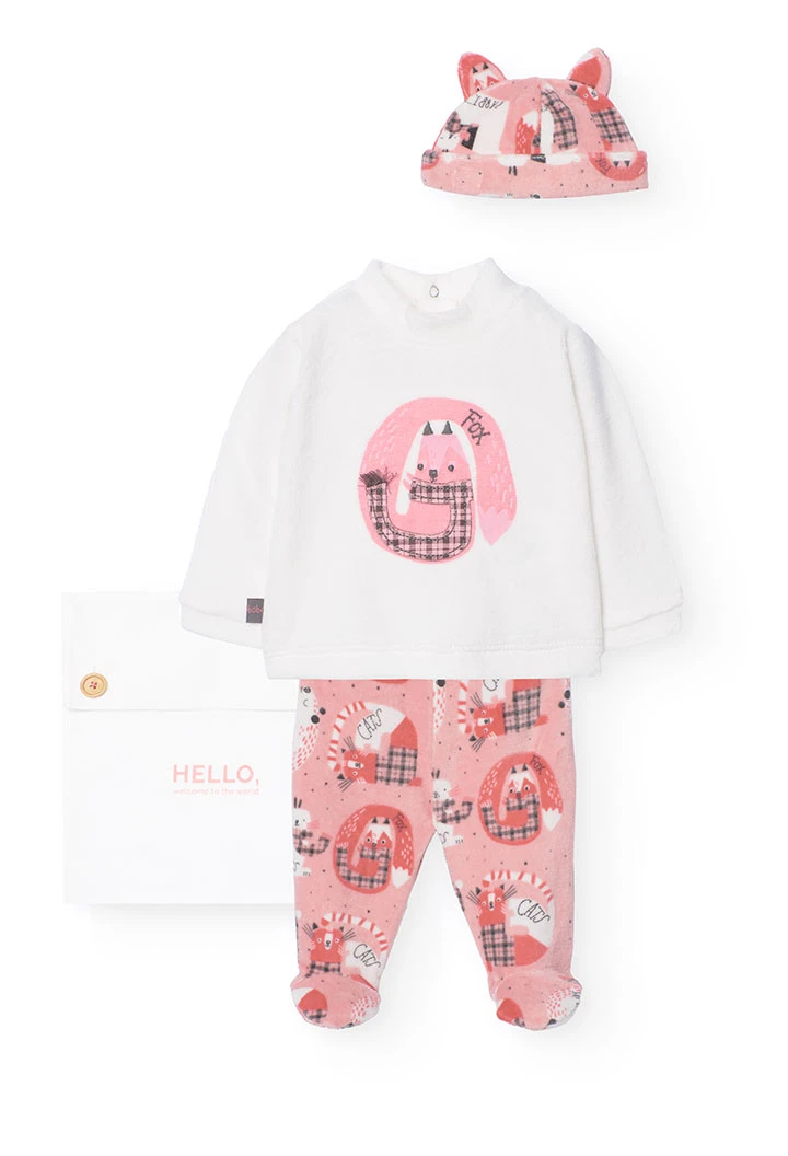 Ensemble en coton pour bébé avec imprimé animaux en rose