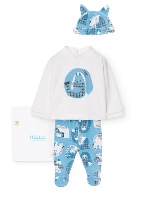 Conjunto de algodão para bebé com estampado de animais em azul