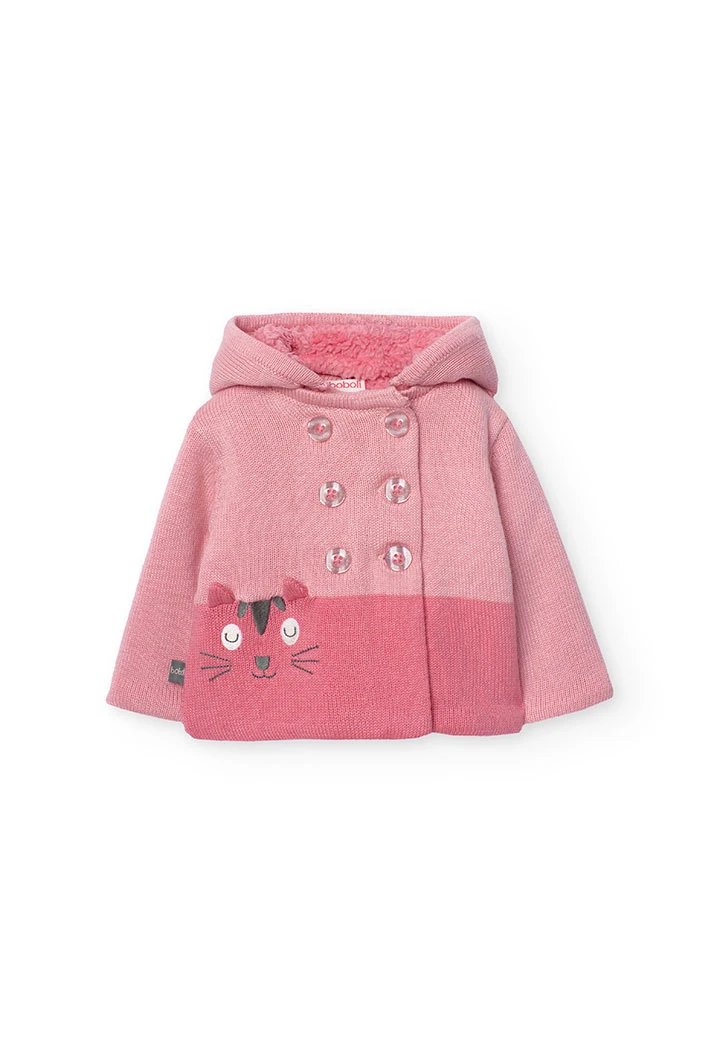 Knitted jacket for baby girl with pink print