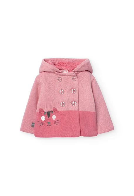 Knitted jacket for baby girl with pink print