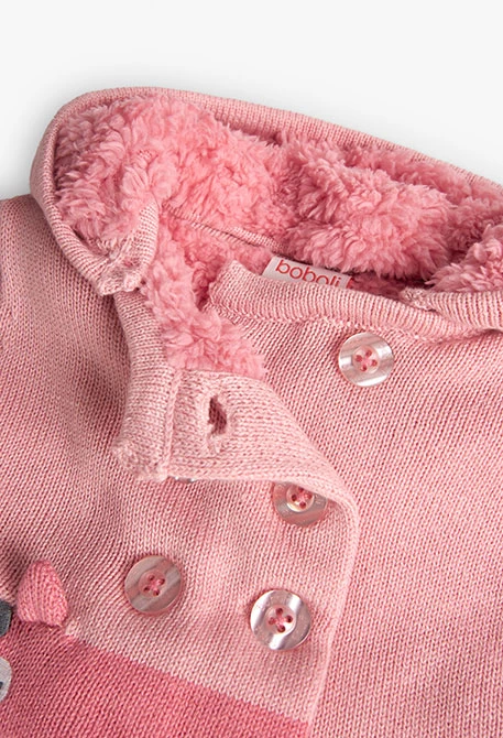 Knitted jacket for baby girl with pink print