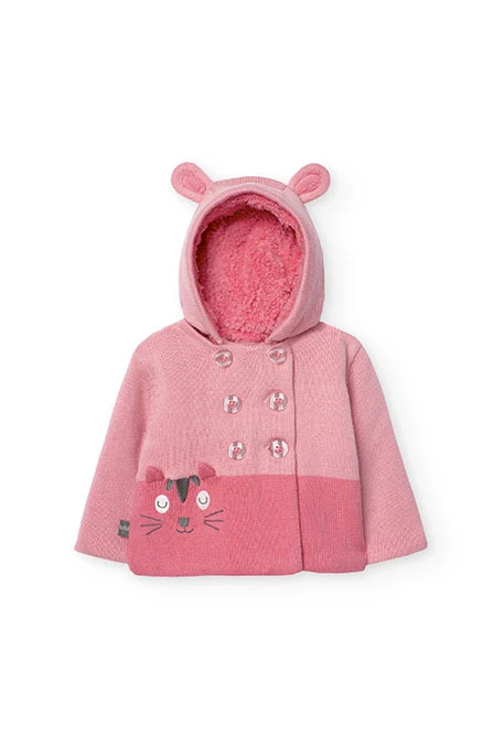 Chaqueta de tricotosa para bebé niña con estampado en rosa