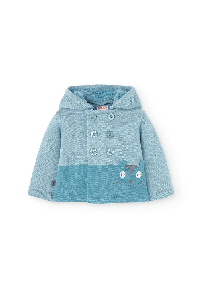 Knitted jacket for baby boy with blue print