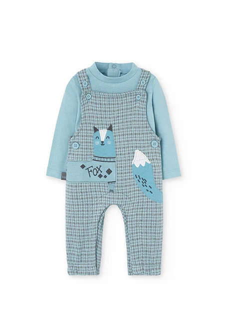 Set of cotton bodysuit and dungarees for baby boy in blue