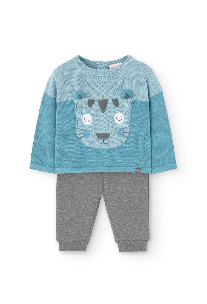 Ensemble de pull et pantalon en coton pour bébé garçon en bleu