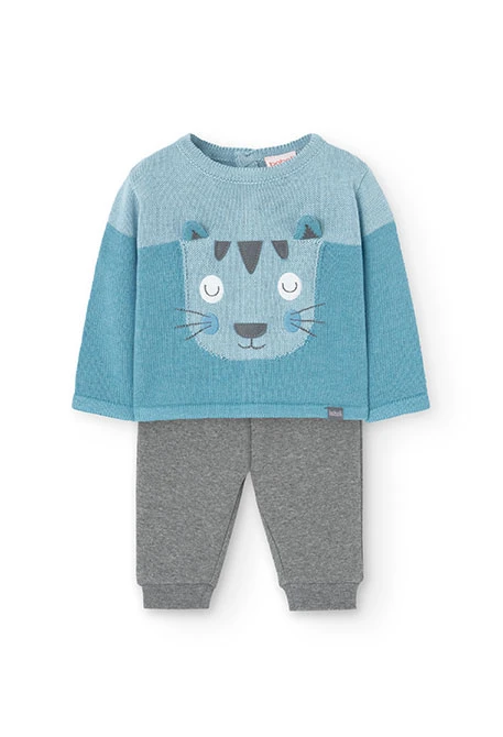 Ensemble de pull et pantalon en coton pour bébé garçon en bleu