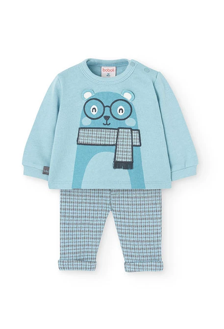 Completo di felpa e pantaloni di cotone per neonato maschio in blu