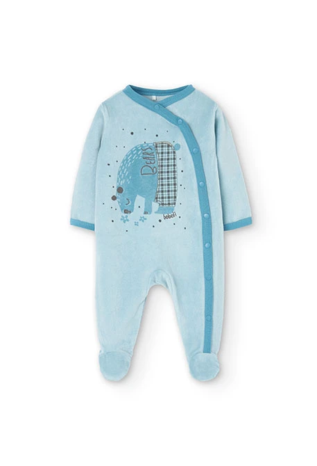 Babygrow de veludo para bebé menina em azul