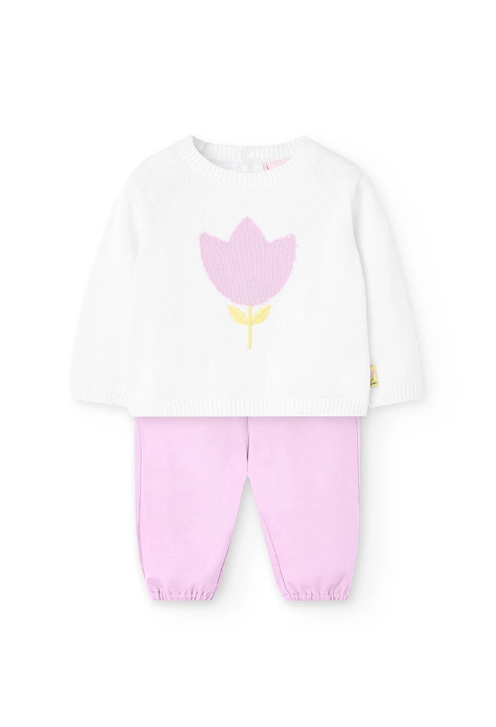 Set di maglia per bambina in bianco e rosa con stampa