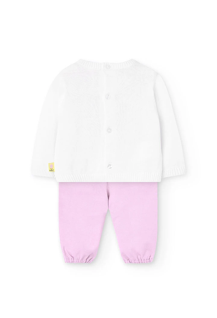 Set di maglia per bambina in bianco e rosa con stampa