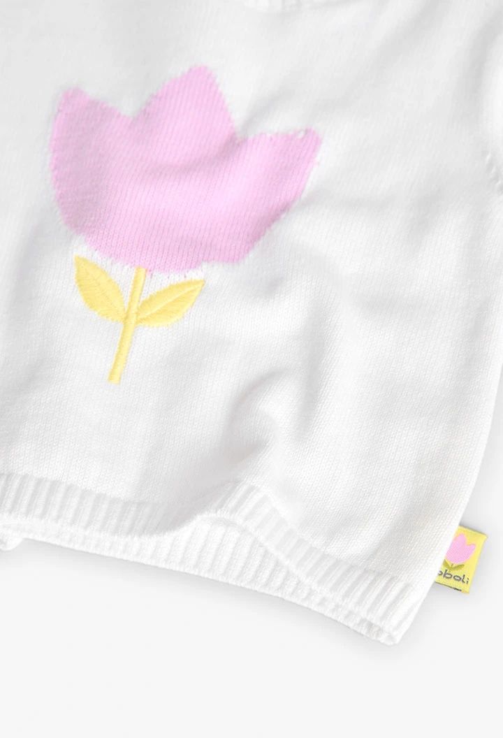 Set di maglia per bambina in bianco e rosa con stampa
